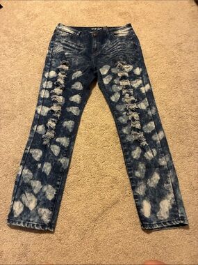 VIP Jeans Bleached Distressed Skinny Jeans - Dark Blue